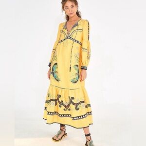 NWT Farm Rio Borogodo Yellow Macaw Tassel Maxi Dress. Size Small and Size XS